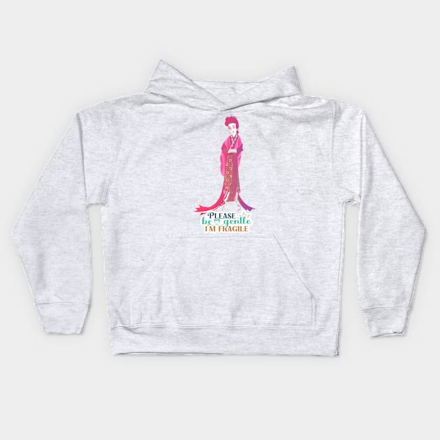 Chinese Woman in Traditional Uniform.  Please be GENTLE.  I'm FRAGILE. Kids Hoodie by OssiesArt